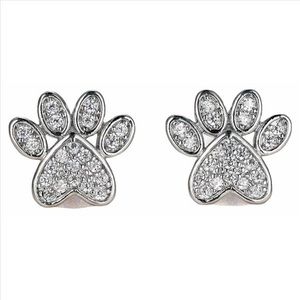 White Gold Filled Zircon Stud Cat Paw Earrings
